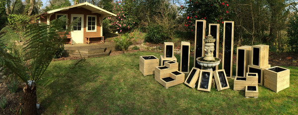 An idea of the sizes and shapes of wooden planters we sell.